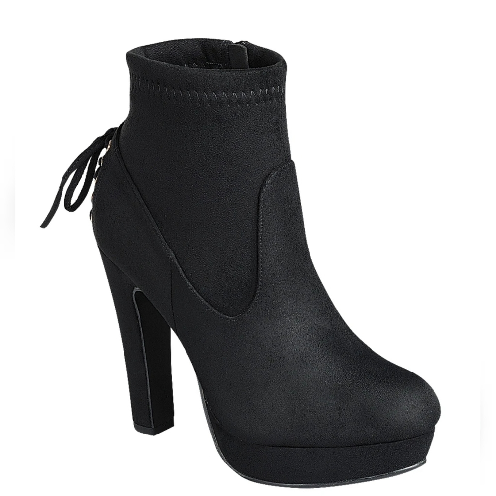 High sky black faux Suede booties lace up - Picture 1 of 6